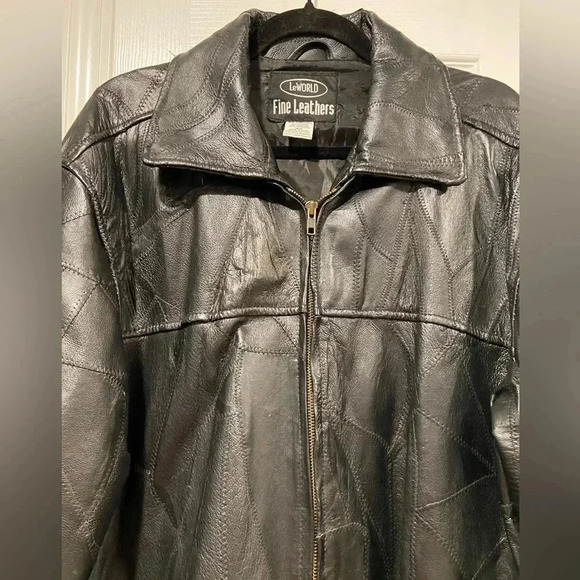 LeWorld Fine Leathers Men’s 100% Black Leather Stitched Patchwork Jacket Size XL - Picture 5 of 12